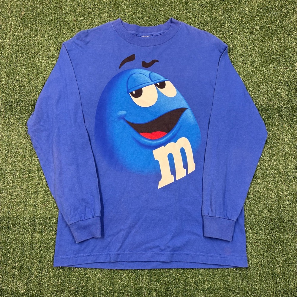Y2K M&M's Long Sleeve T-shirt Blue Graphic Candy Promo Tee